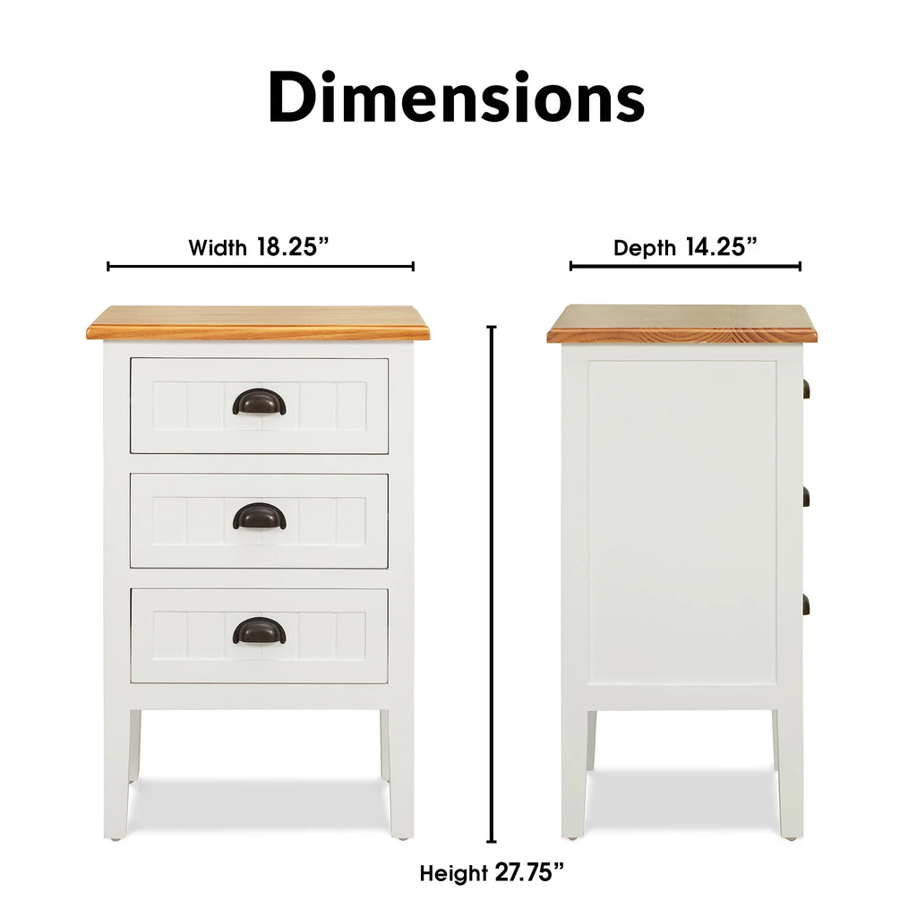 White 3 Drawer Solid Wood End Table C822