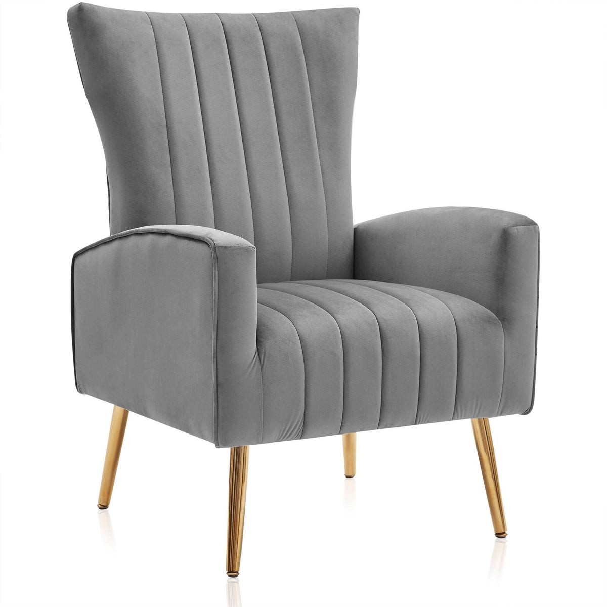 Yellow Velvet Wingback Arm Chair with Metal Legs I81056