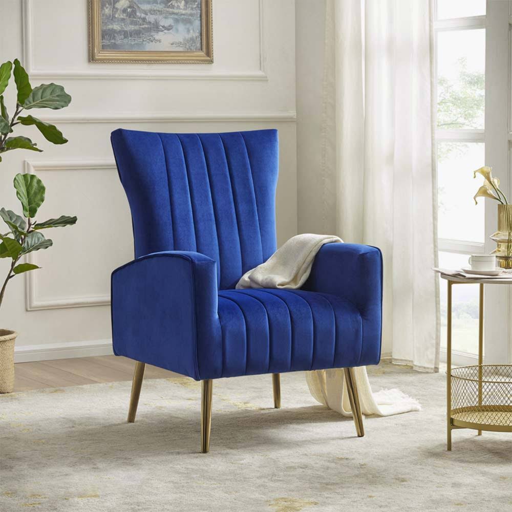 Yellow Velvet Wingback Arm Chair with Metal Legs I81056