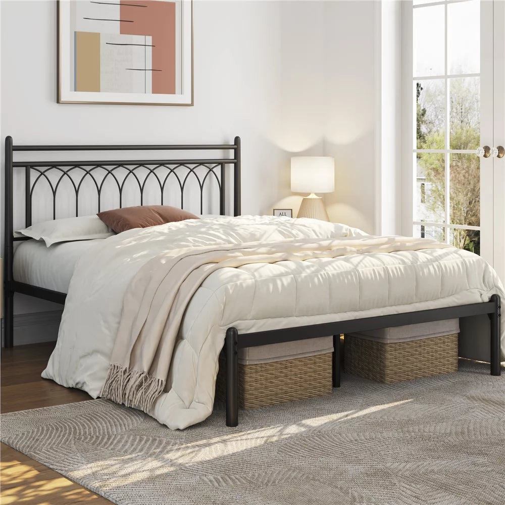Queen Black Metal Bed Frame with Headboard Q80773