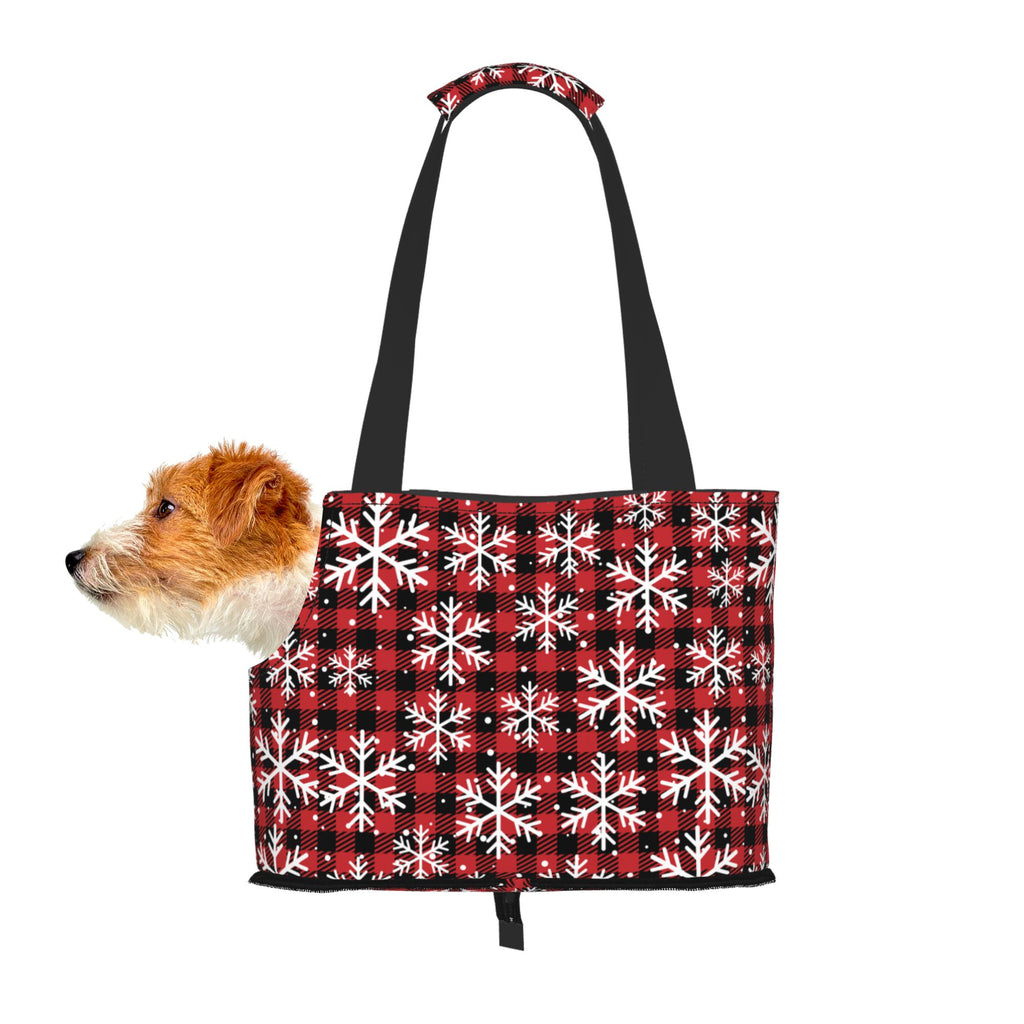Red Christmas Plaid Snowflakes Prints Foldable Dog Purse Carrier Y946