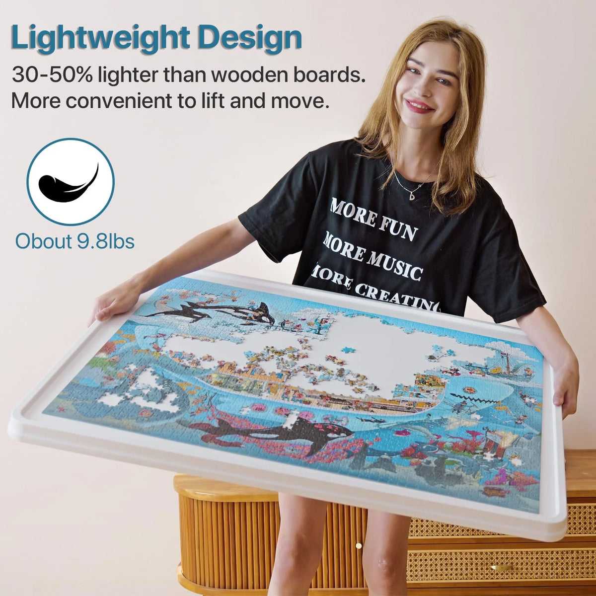 1500 Piece Wooden Puzzle Board with Folding Legs and 4 Drawers S12869
