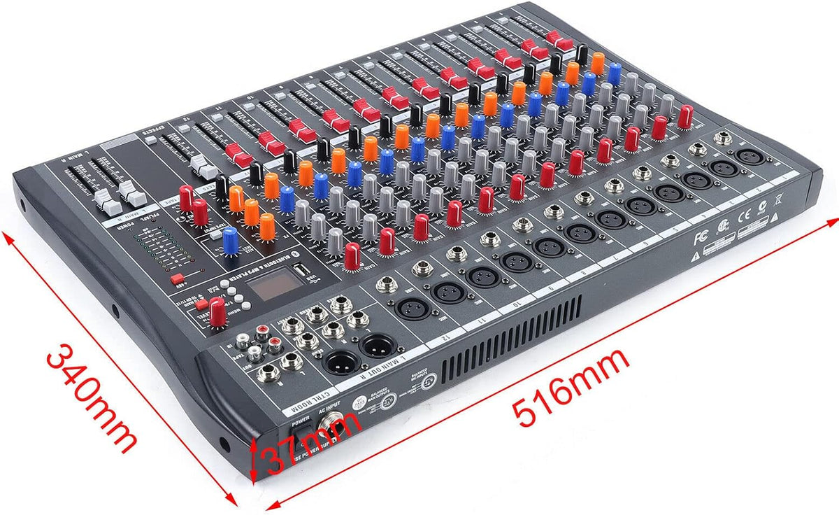 12 Channels Live Audio Mixer Bluetooth USB DJ Sound Mixing Console I439