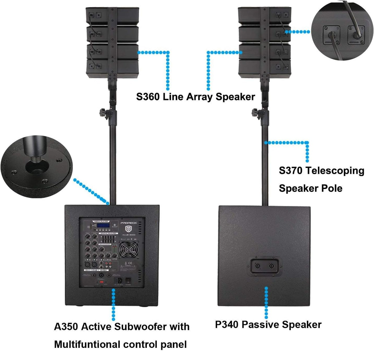 12-Inch Powered PA Speaker System Combo Set with Subwoofers and Line Array Speakers G72152