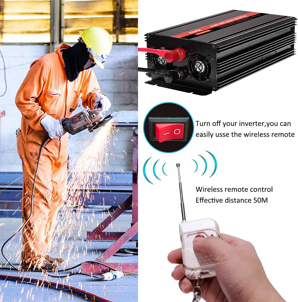 2000 Watt Pure Sine Wave Power Inverter 12V DC to 110V AC with 4 AC Outlets and USB Output Y6033