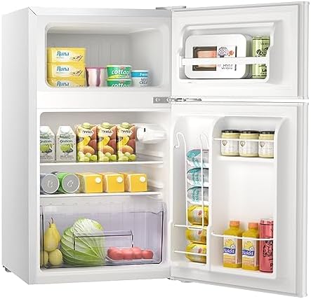 Mini Refrigerator 3.2Cu.Ft Compact Fridge Double Doors Freezer Grey L8316