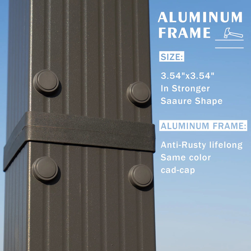 Extra-Large Gray Aluminum Frame Pergola with Sunshade Canopy 10'x12' Beige I431517