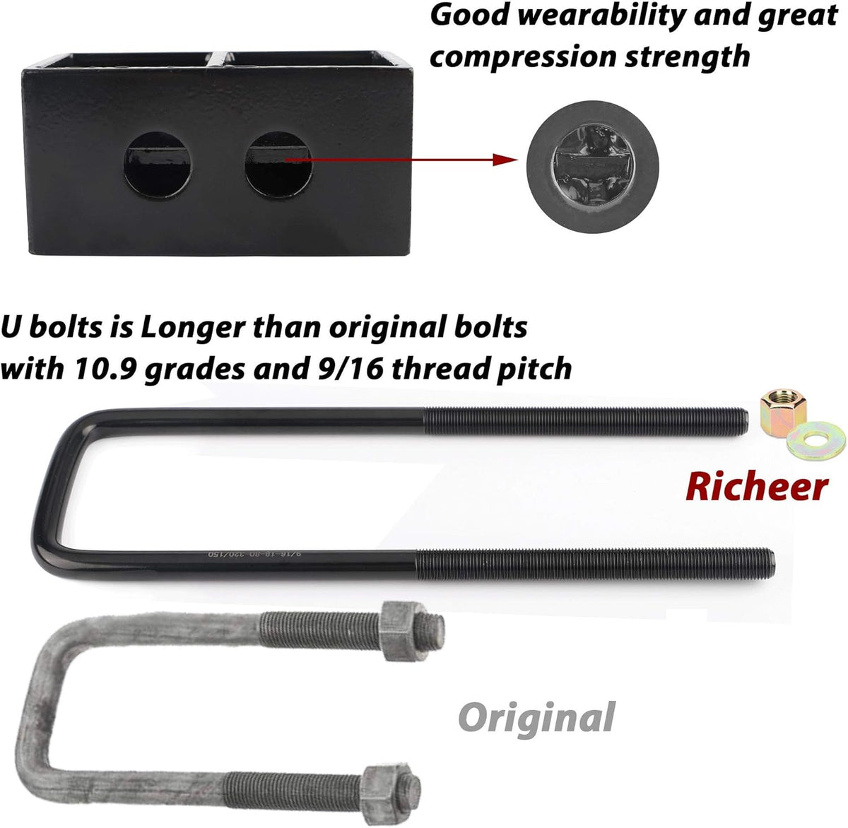 3" Rear Leveling Lift Block Kits Square U-Bolts Pickup Pack of 2 Z106762