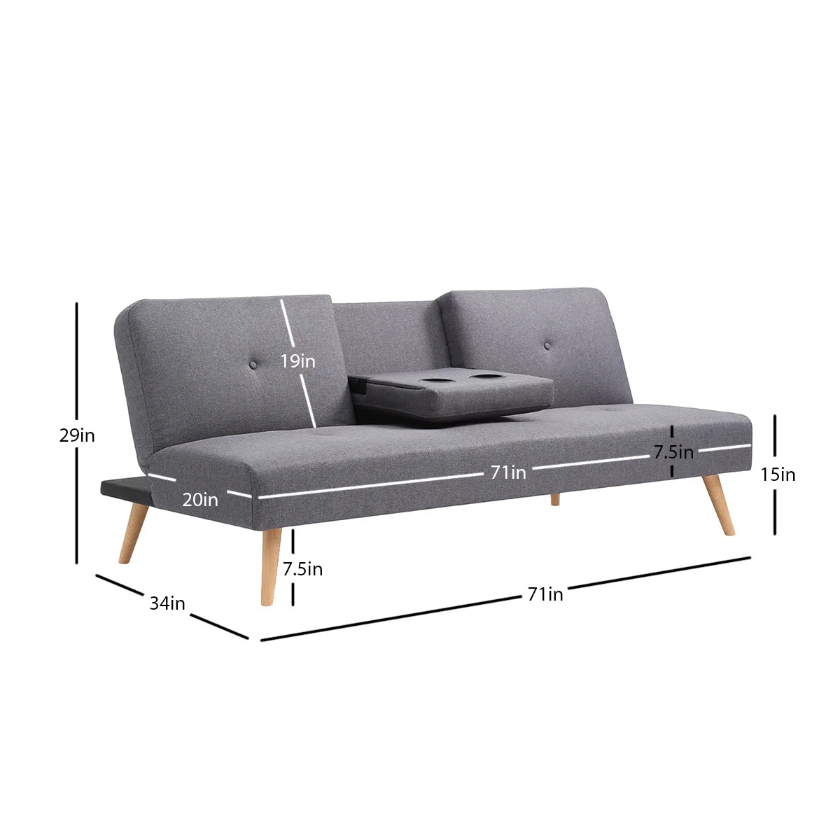 Grey Polyester Futon T479055