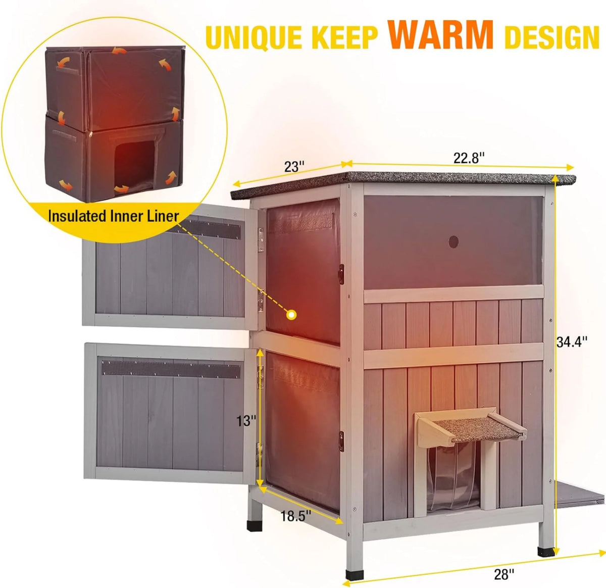 Insulated Cat House Outdoor Weatherproof with Insulated Liner W5635