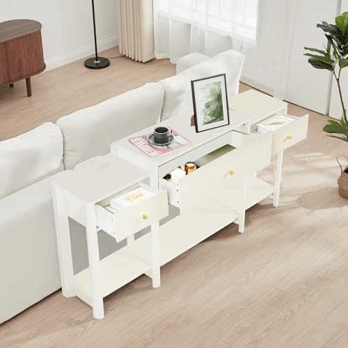 63" Console Table with Drawer, Marble Texture Top Sideboard with Open Bottom Shelf R83270