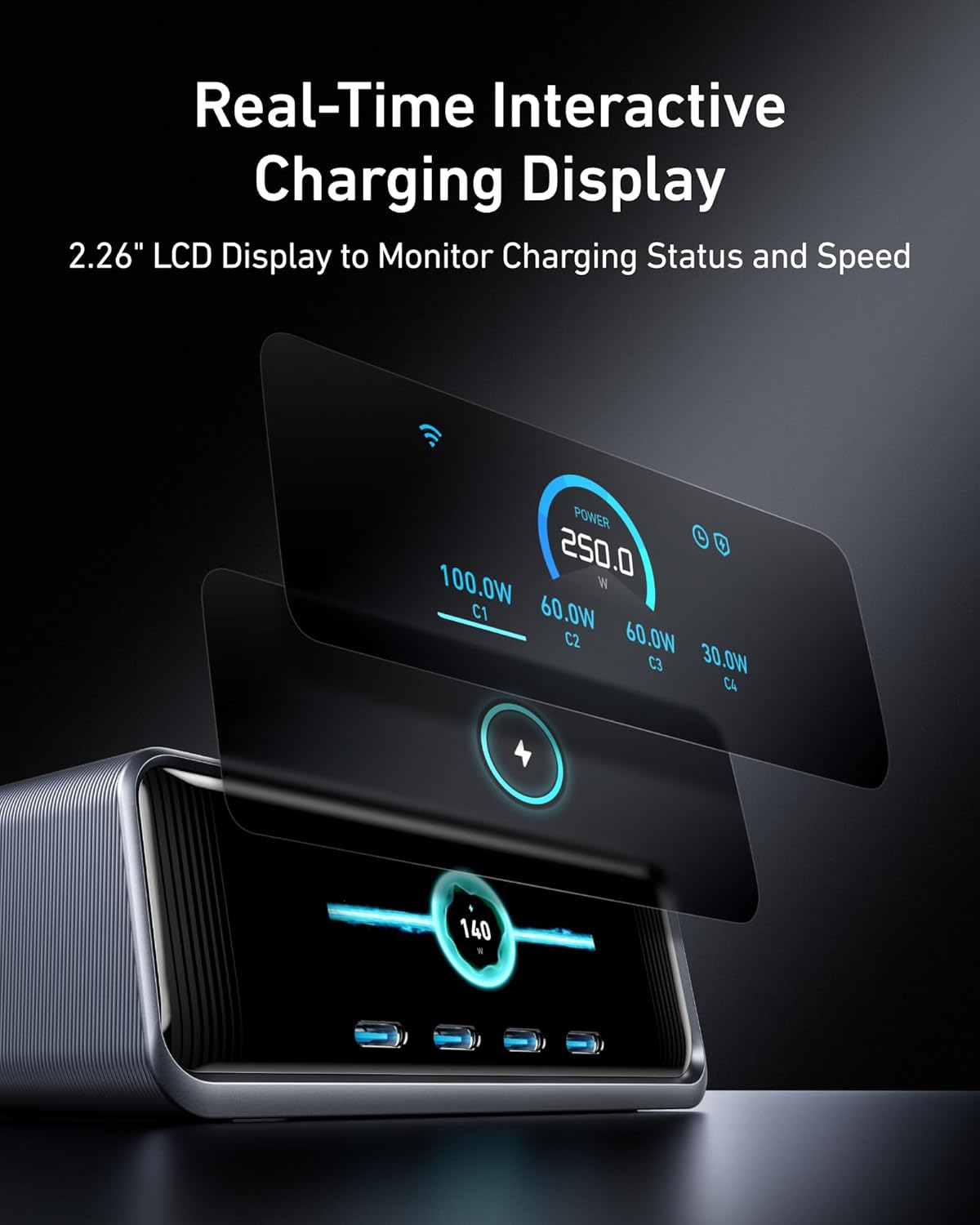 250W 6-Port GaN USB-C Charger with LCD Display K92623