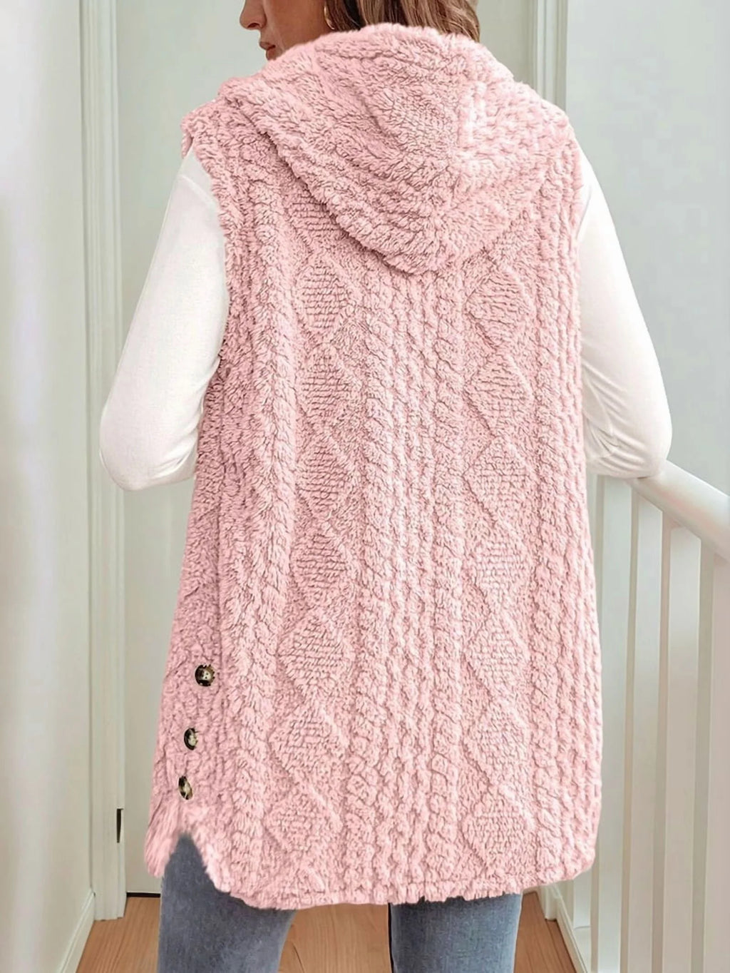 Pink Oversized Fleece Hooded Cardigan H505429
