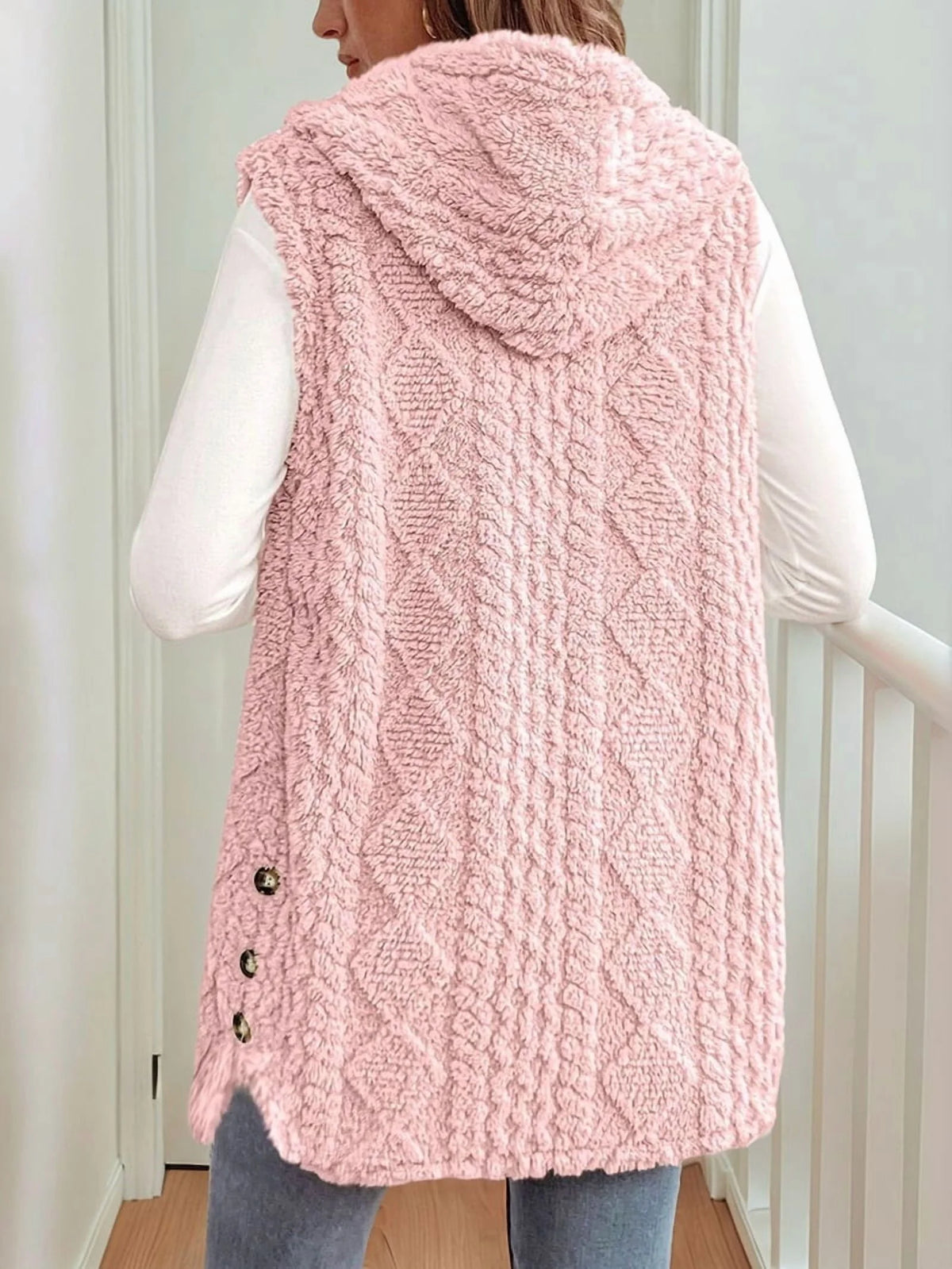 Pink Oversized Fleece Hooded Cardigan H505429