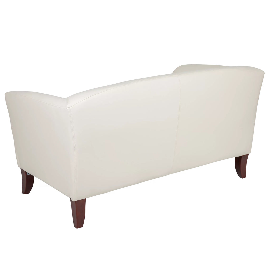 Ivory LeatherSoft Loveseat with Cherry Wood Feet K503