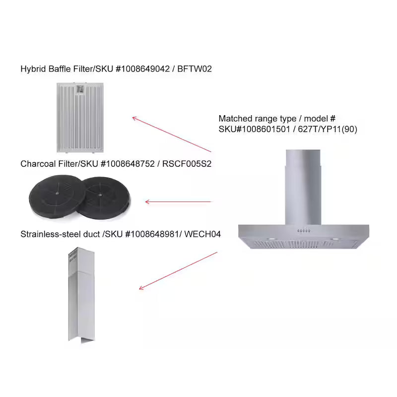 36 in. 350CFM Convertible T-Shape Wall Mount Range Hood in Stainless Steel with Charcoal Filters and LED Lighting M6930