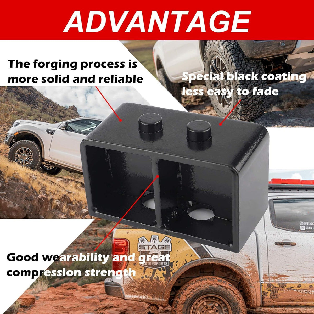3" Rear Leveling Lift Block Kits Square U-Bolts Pickup Pack of 2 Z106762