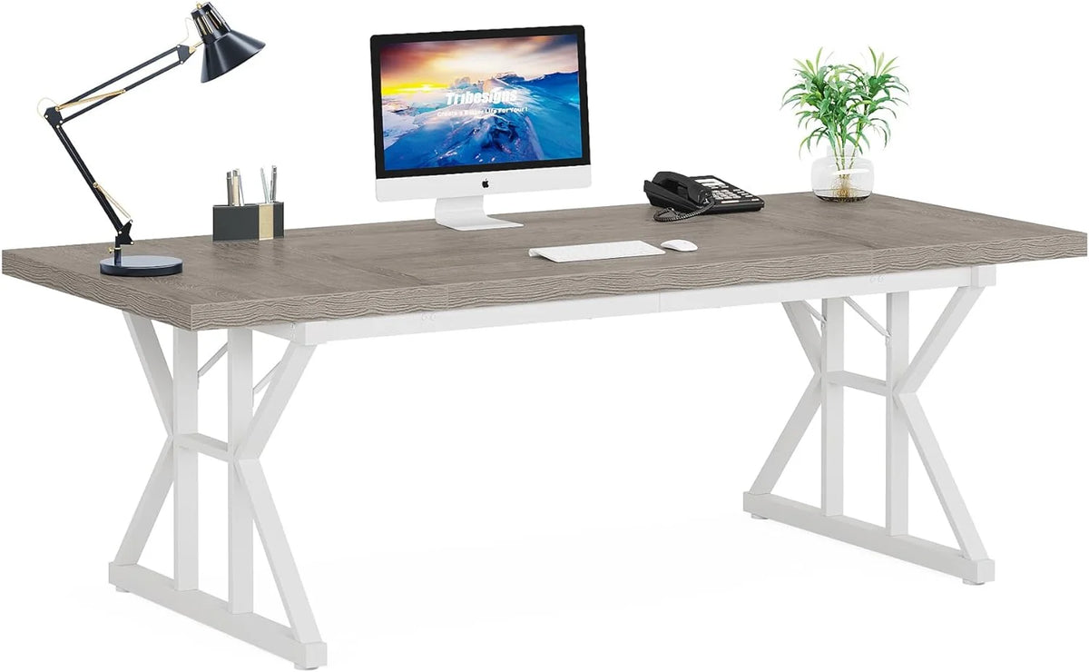 71 Inch Grey White Executive Desk N87045