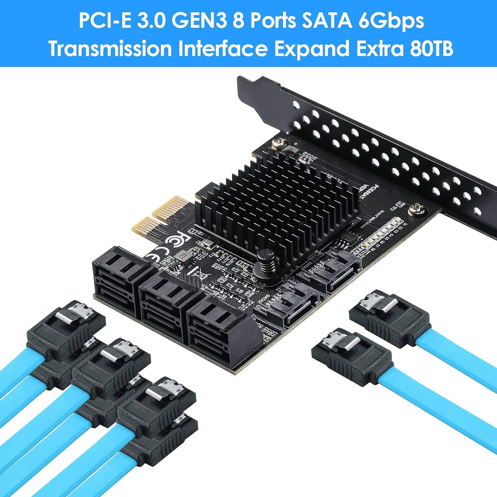 PCIe SATA Card 8 Ports with 8 SATA Cables and Low Profile Bracket Z18526