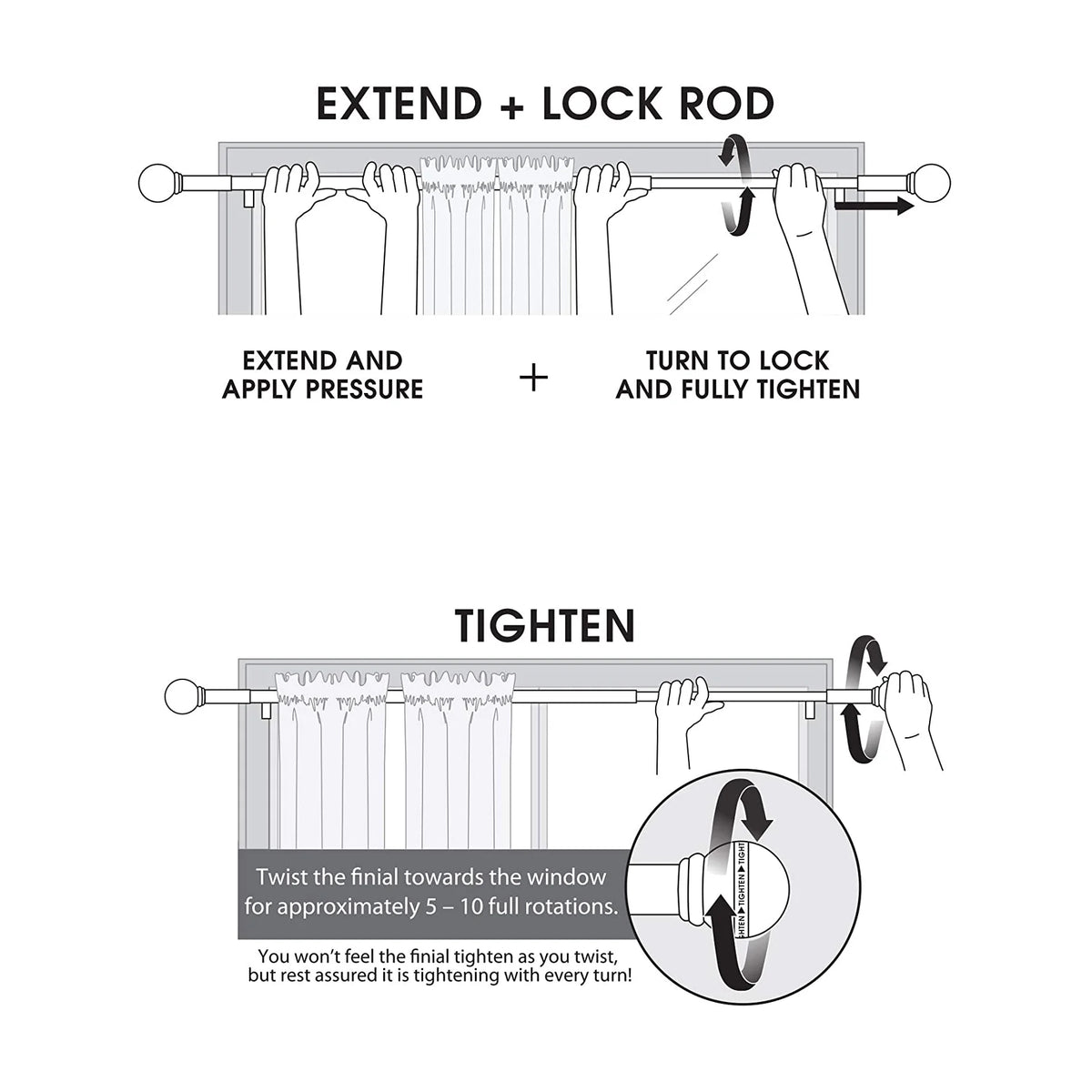 Adjustable Tension Single Curtain Rod, 48" - 84", Brushed Nickel S982862