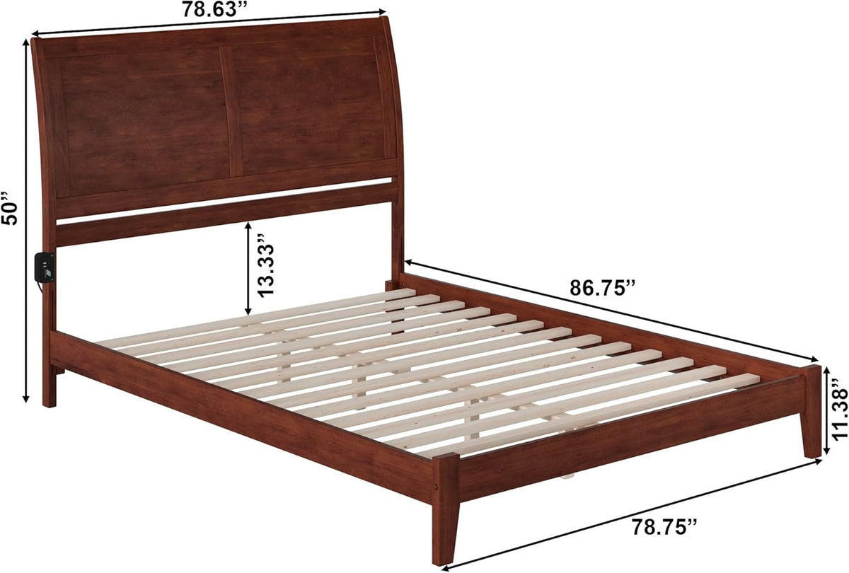King Walnut Wood Platform Bed D5165