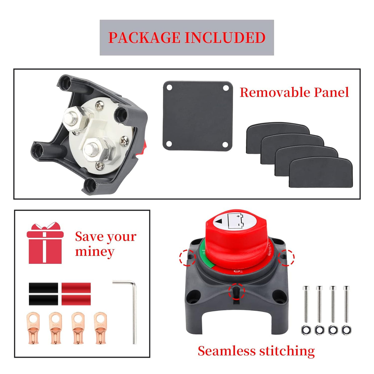 Battery Disconnect Switch, 12V 24V 48V, Pack of 2 B322762