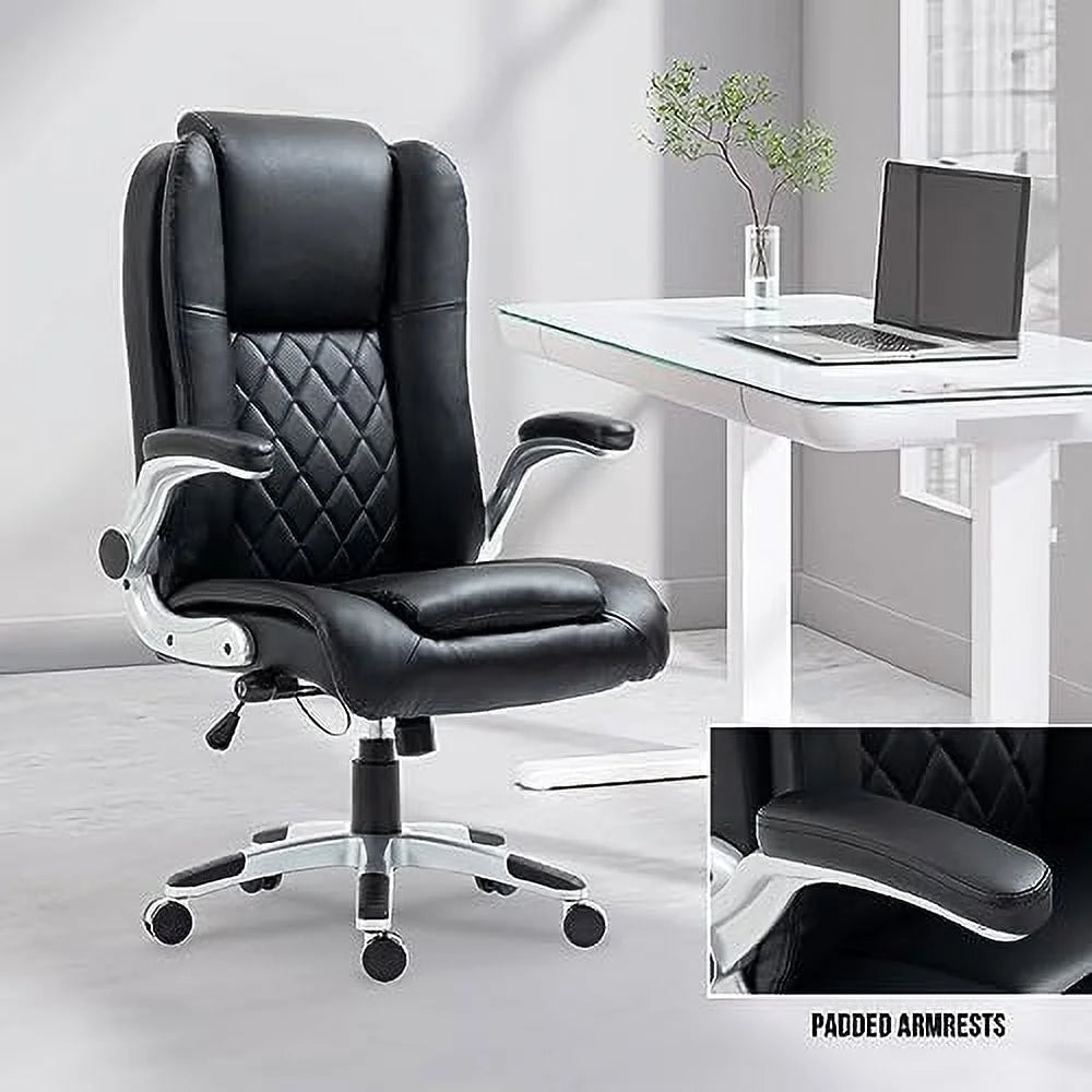 White Office Chair with Lifting Headrest and Flip-up Armrests C76578