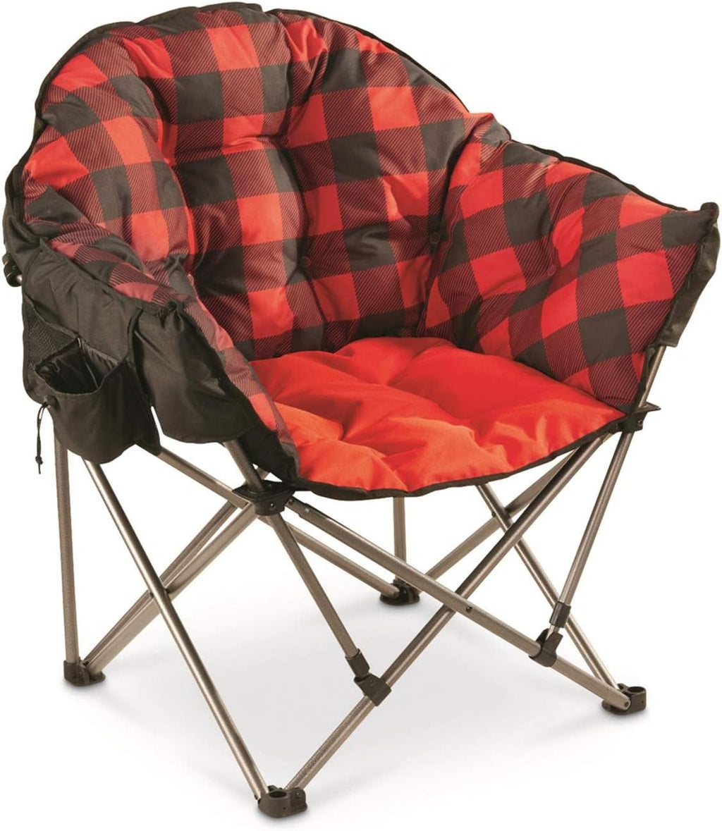 Oversized Red Plaid Folding Camping Chair with Padded Seats G32587