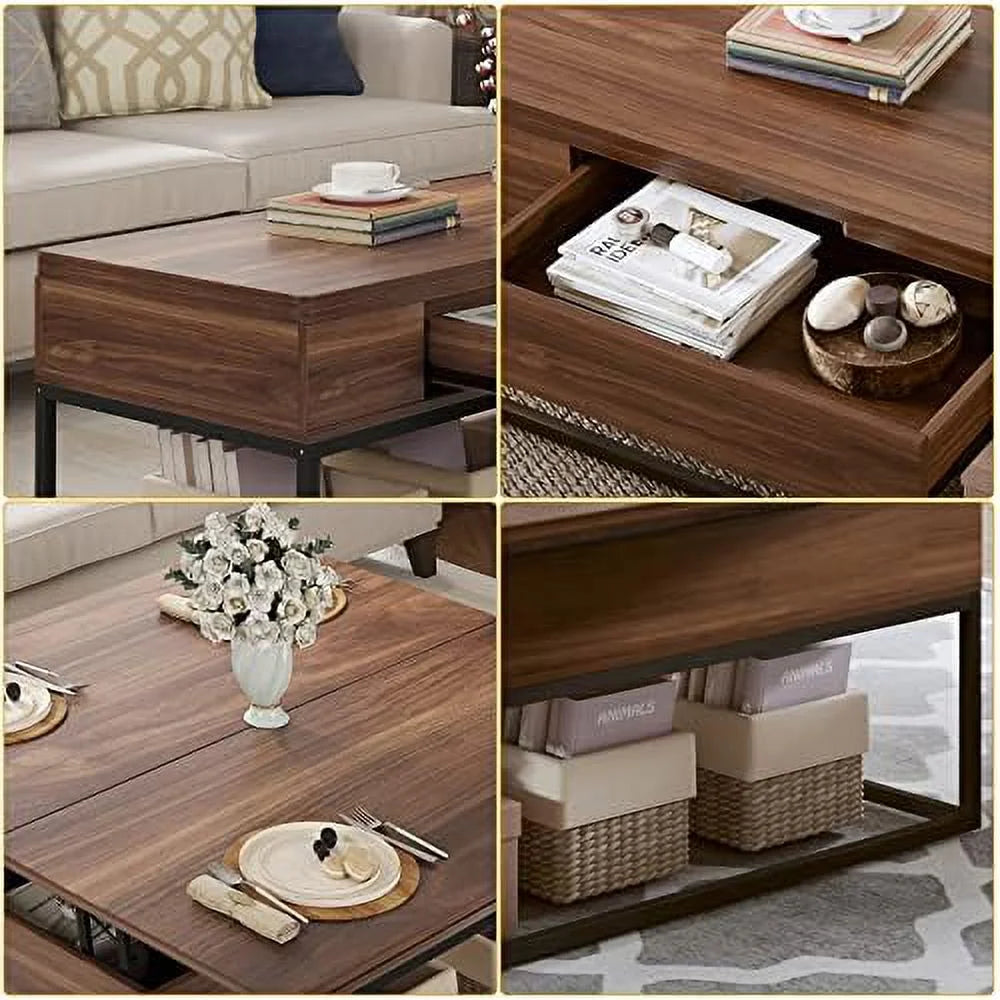 Lift Top Folding Coffee Table with Drawer Metal Frame R512581