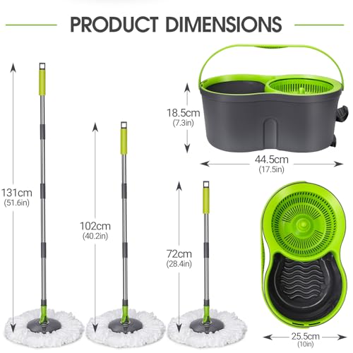 Pedal Spin Mop and Bucket with Wringer Set, 3 Mop Pads F388935