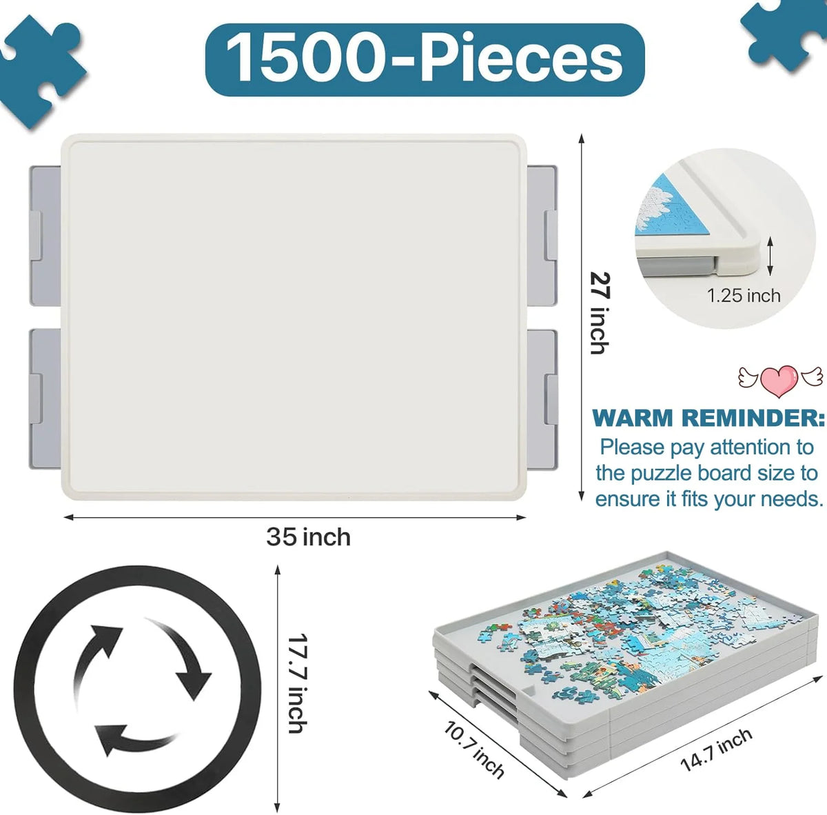 1500 Piece Wooden Puzzle Board with Folding Legs and 4 Drawers S12869