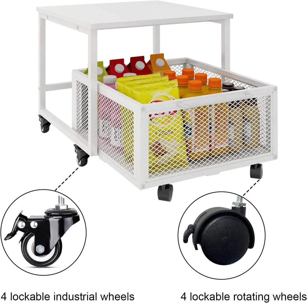 Mobile Mini Fridge Stand with 4 Lockable Wheels Rolling Fridge Cart I6981