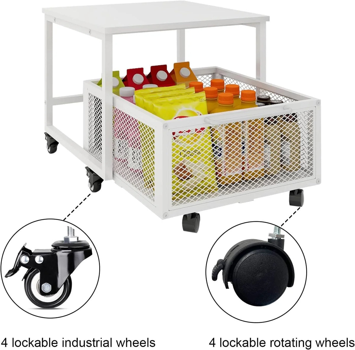 Mobile Mini Fridge Stand with 4 Lockable Wheels Rolling Fridge Cart I6981