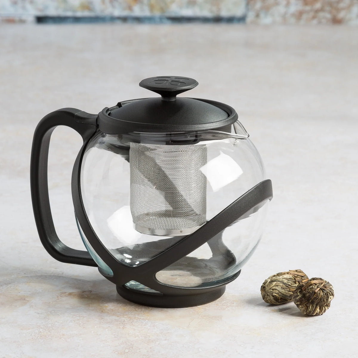 Black Borosilicate Glass Teapot with Removable Stainless Steel Infuser, 40-Ounce N34460