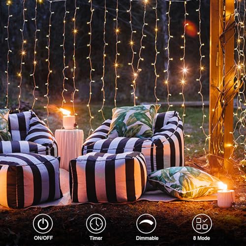 300 LED Battery Operated Curtain Lights with Remote Timer Warm White X423