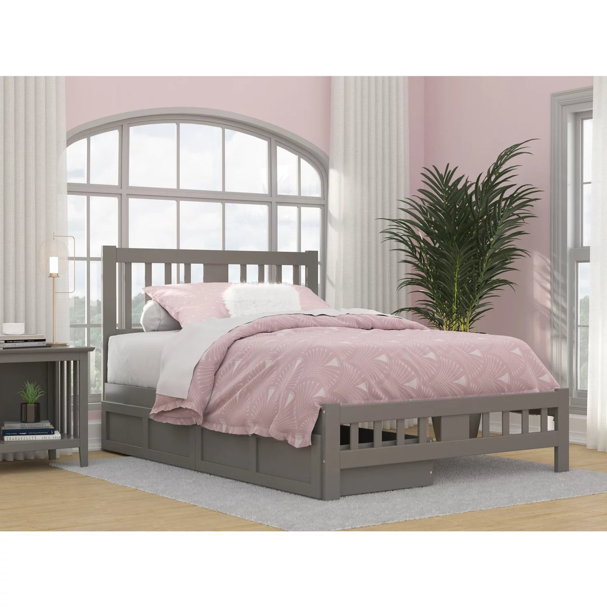 Gray Wood Full Bed with 2 Drawers Y43021