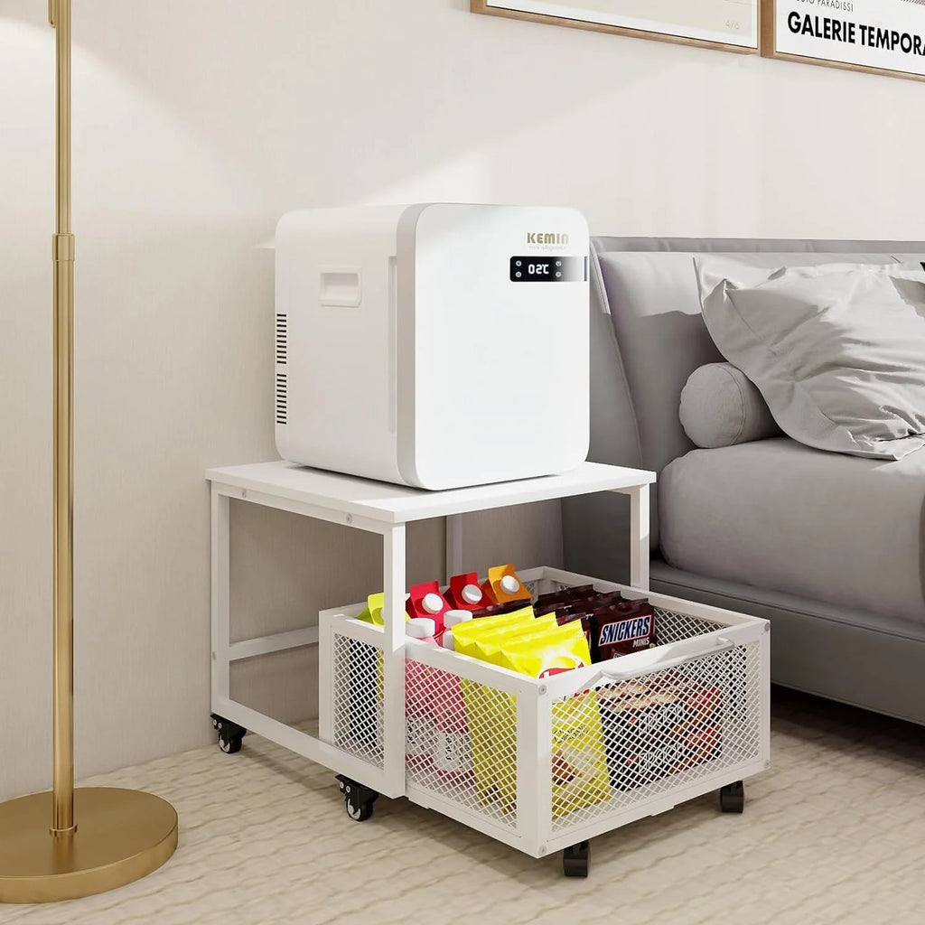 Mobile Mini Fridge Stand with 4 Lockable Wheels Rolling Fridge Cart I6981