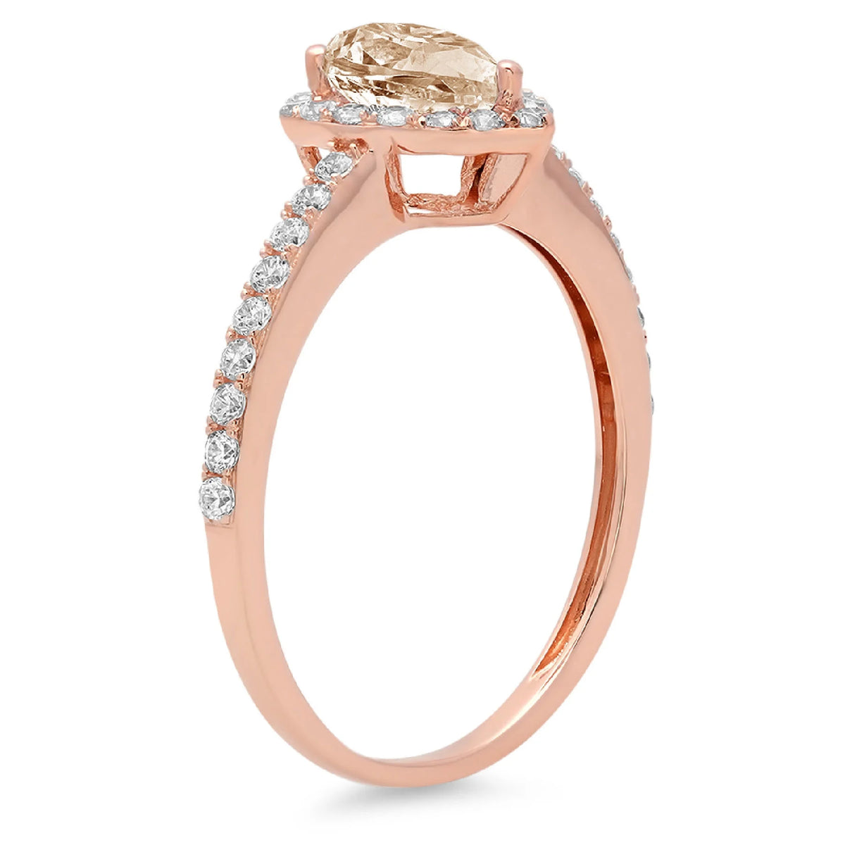 1.32ct Pear Cut Brown Champagne Simulated Diamond 18k Pink Rose Gold Halo Ring Size 3.5 S8030