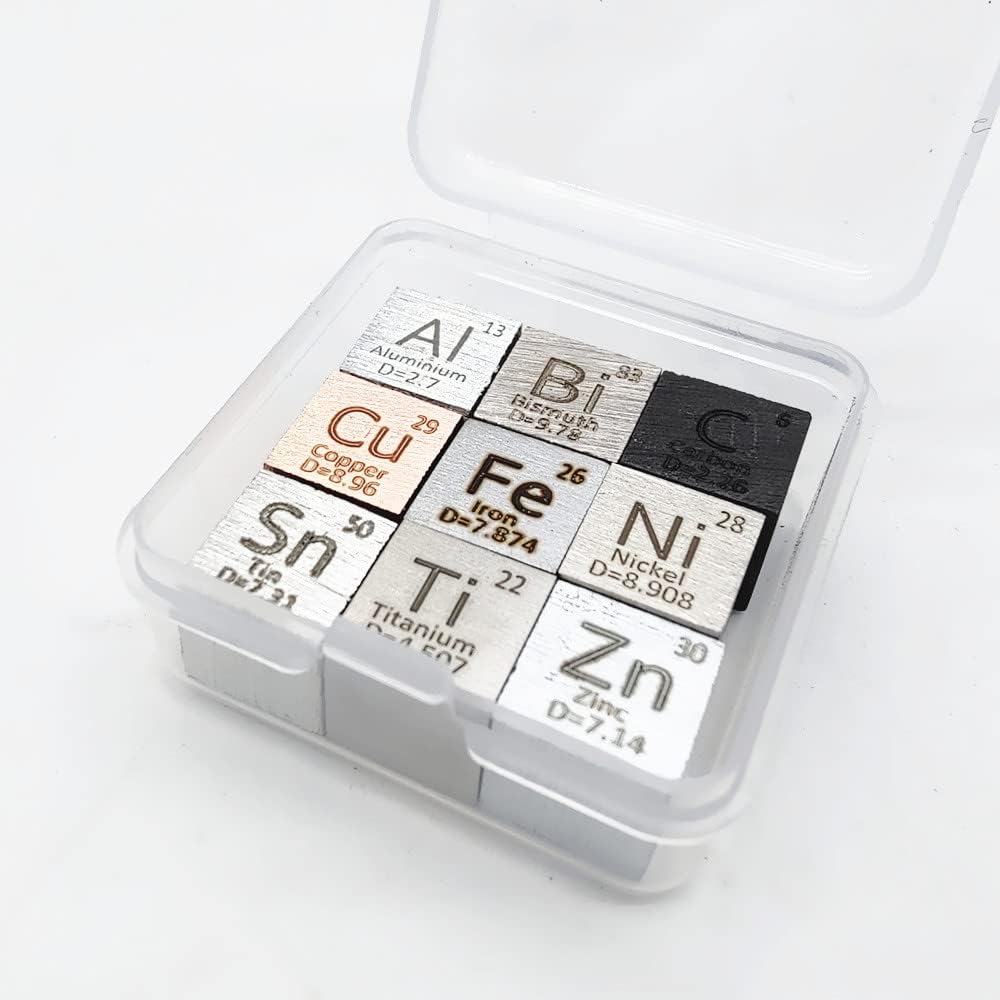 9 PCS 10mm Density Cubes Pure Metal Cubes Titanium Bismuth Carbon Nickel Iron Copper Zinc Aluminium Tin N39478