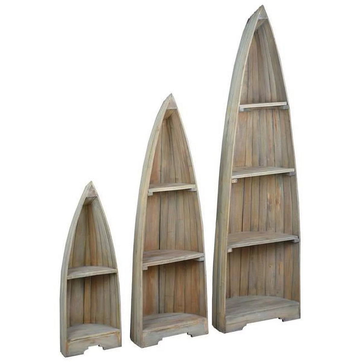 Solid Wood 3 Boat Shaped Freestanding Shelves S644