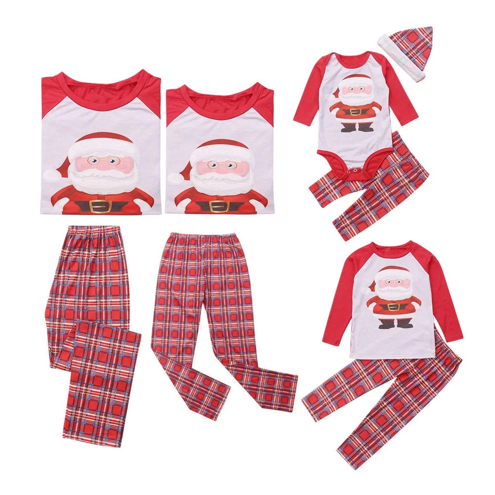 Christmas Family Matching Pajamas Set Santa Claus Plaid Sleepwear E200646