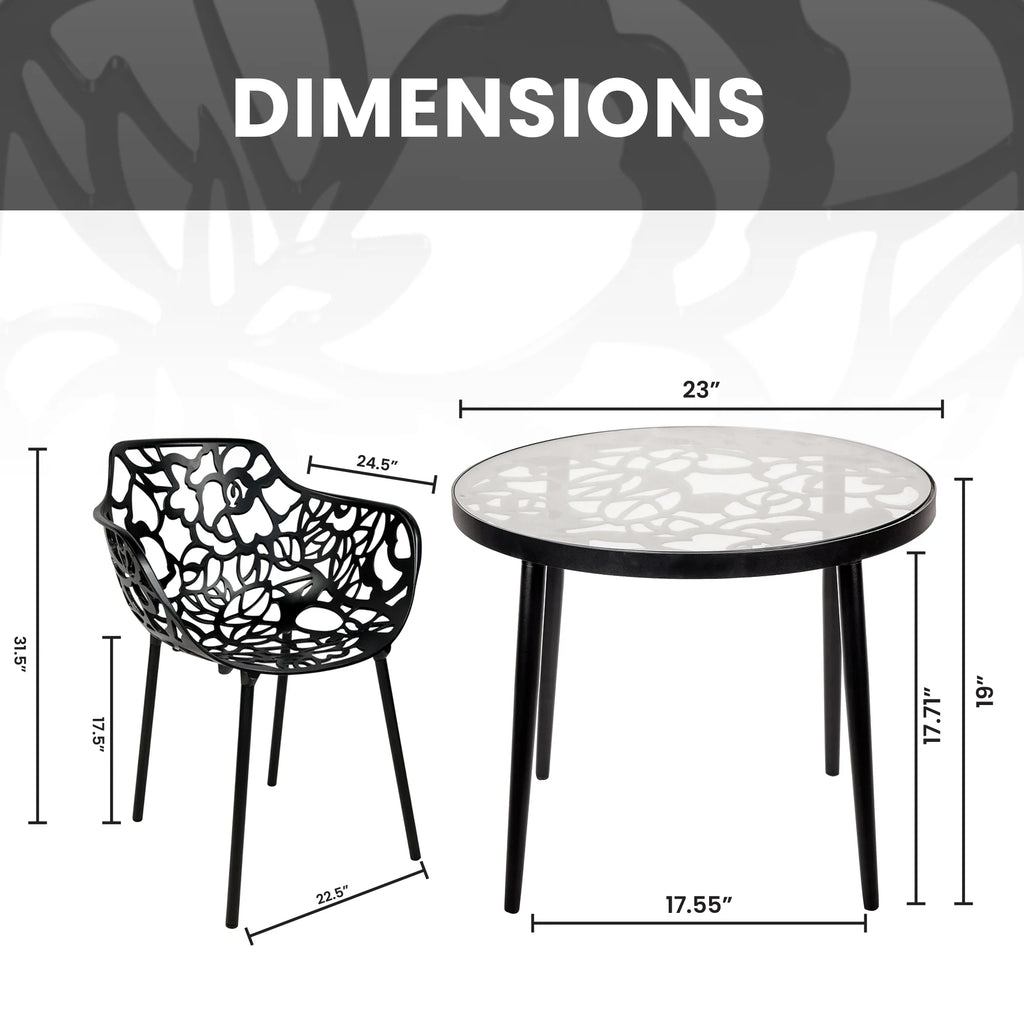 3-Piece Aluminum Outdoor Patio Dining Set with Tempered Glass Table and 2 Arm Chairs Q34168