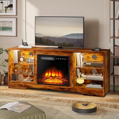 70" Modern Wood Media TV Console with Fireplace Q33339