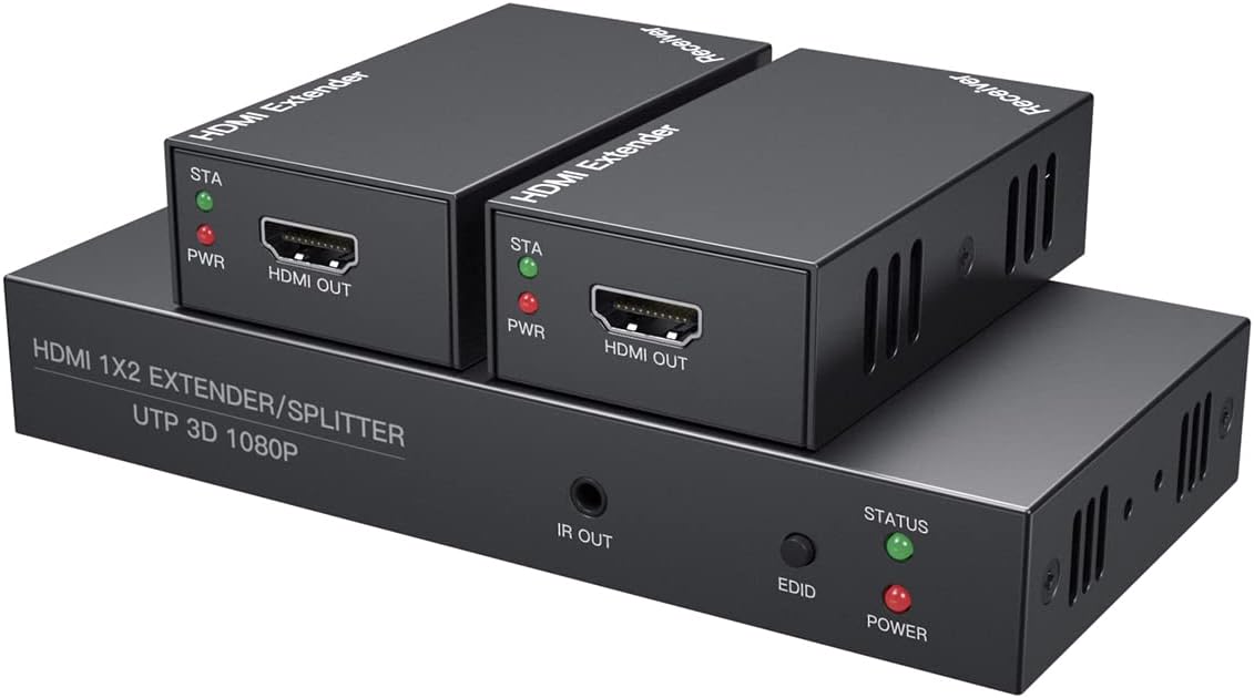 HDMI Extender Splitter 1080P 2 Way 50m Over Ethernet with IR Return M2074