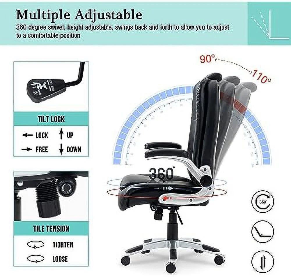 White Office Chair with Lifting Headrest and Flip-up Armrests C76578