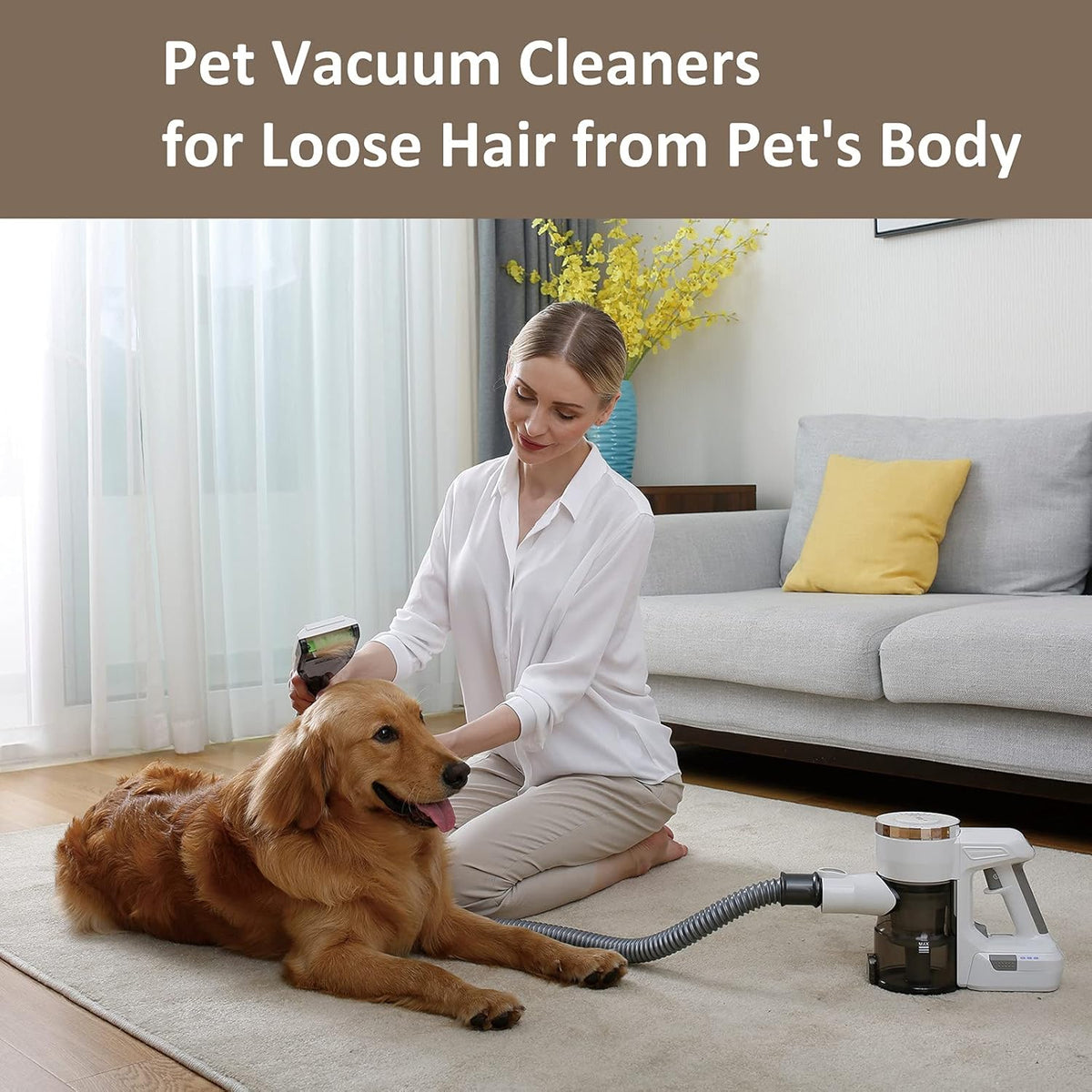 Cordless Pet Vacuum Cleaner with Grooming Brush, Stainless Comb Teeth Shedding Tool Kit V563