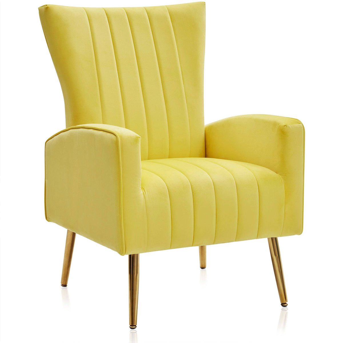 Yellow Velvet Wingback Arm Chair with Metal Legs I81056