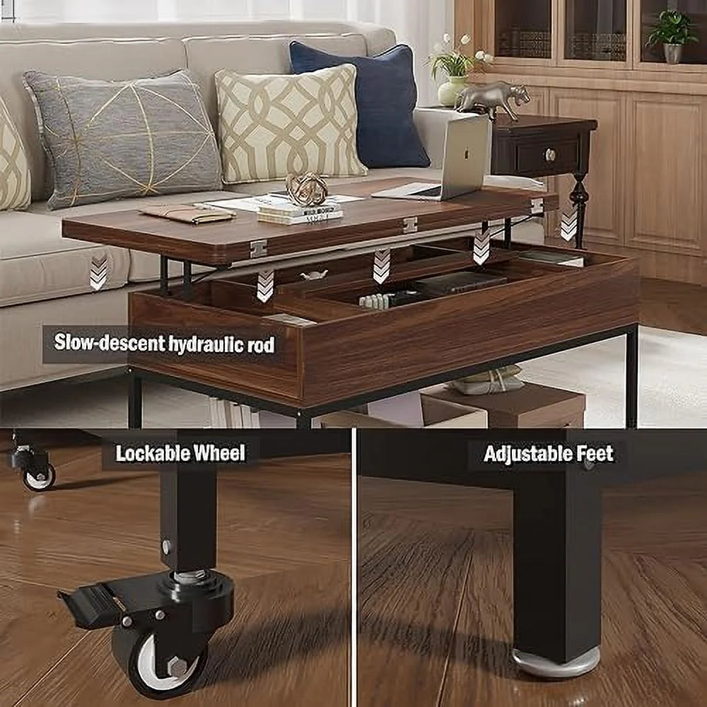 Lift Top Folding Coffee Table with Drawer Metal Frame R512581