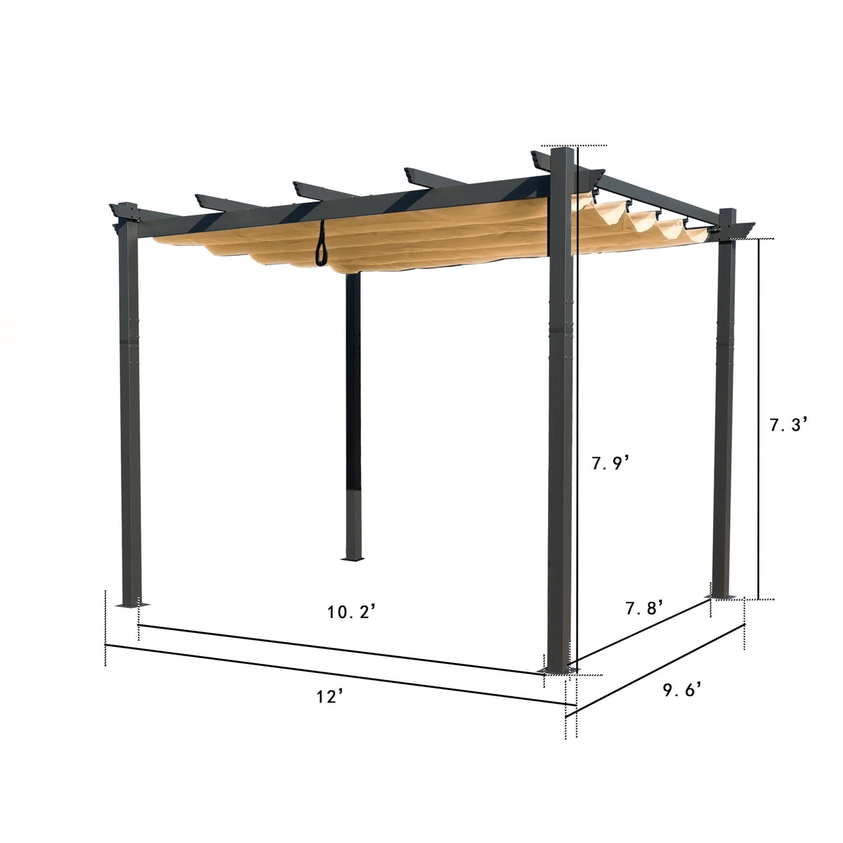 Extra-Large Gray Aluminum Frame Pergola with Sunshade Canopy 10'x12' Beige I431517