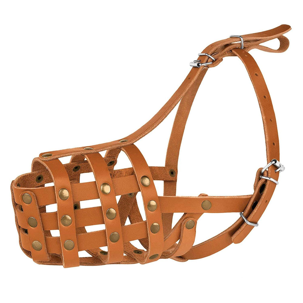 Leather Dog Muzzle Adjustable Breathable Medium Large Breeds Black Brown Red N84403